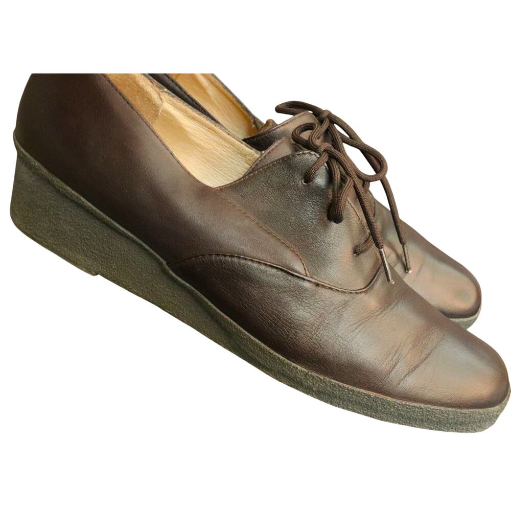 Supremes Softspots Vintage Brown Leather Oxford WEDGE Sneaker 11N Narrow Womens